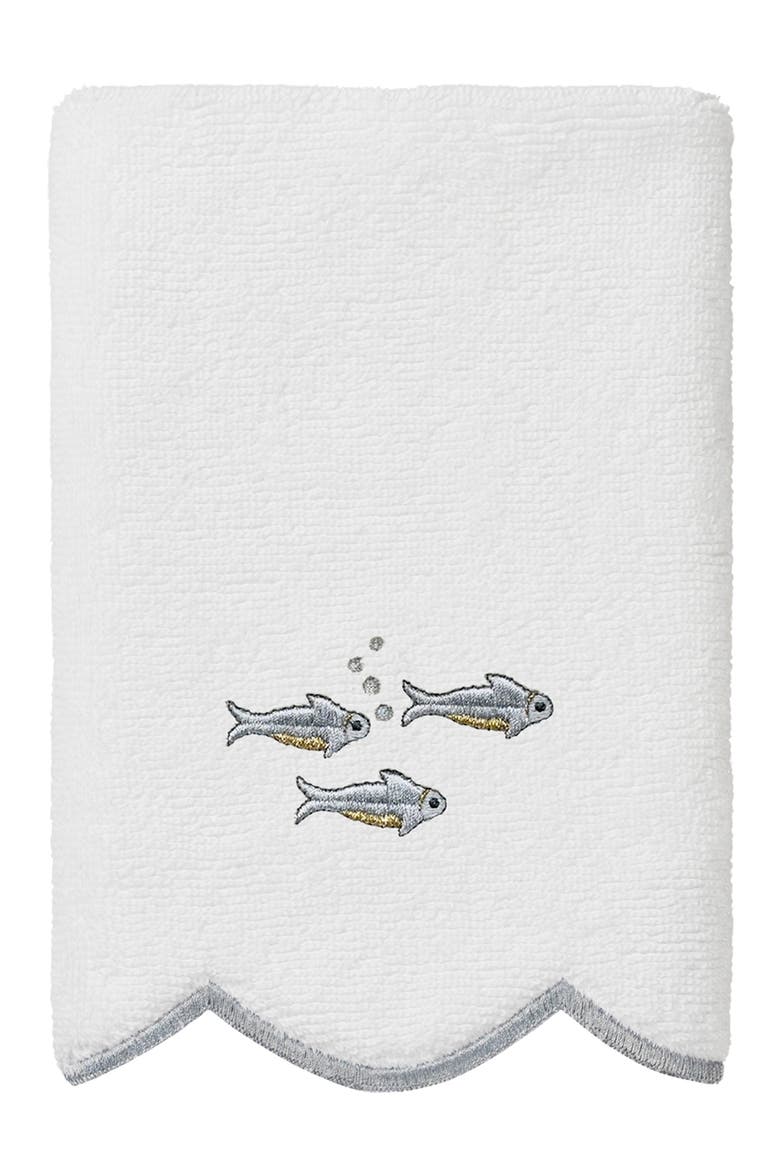 6-Piece Fish School Embroidered Turkish Cotton Towel Set, Alternate, color, WHITE/ GRAY