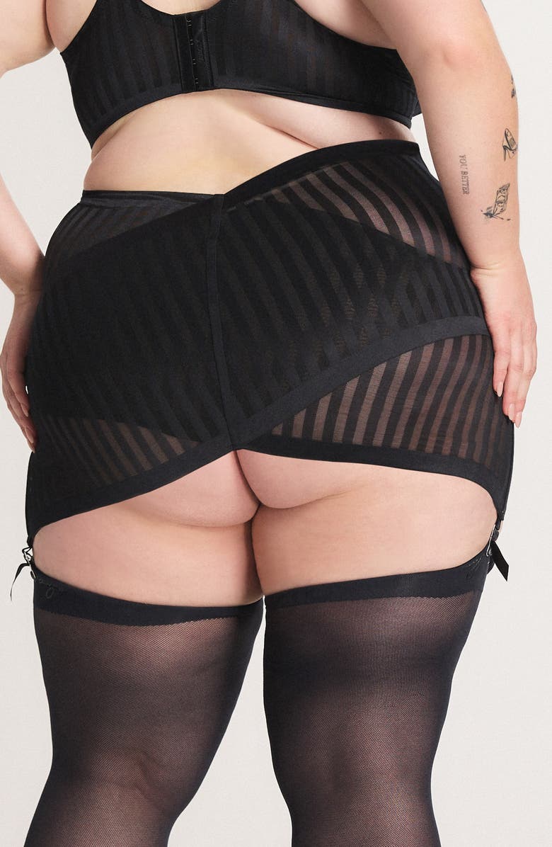 SAVAGE X FENTY Show 'n' Tell Stripe Garter Skirt, Alternate, color, Black Caviar