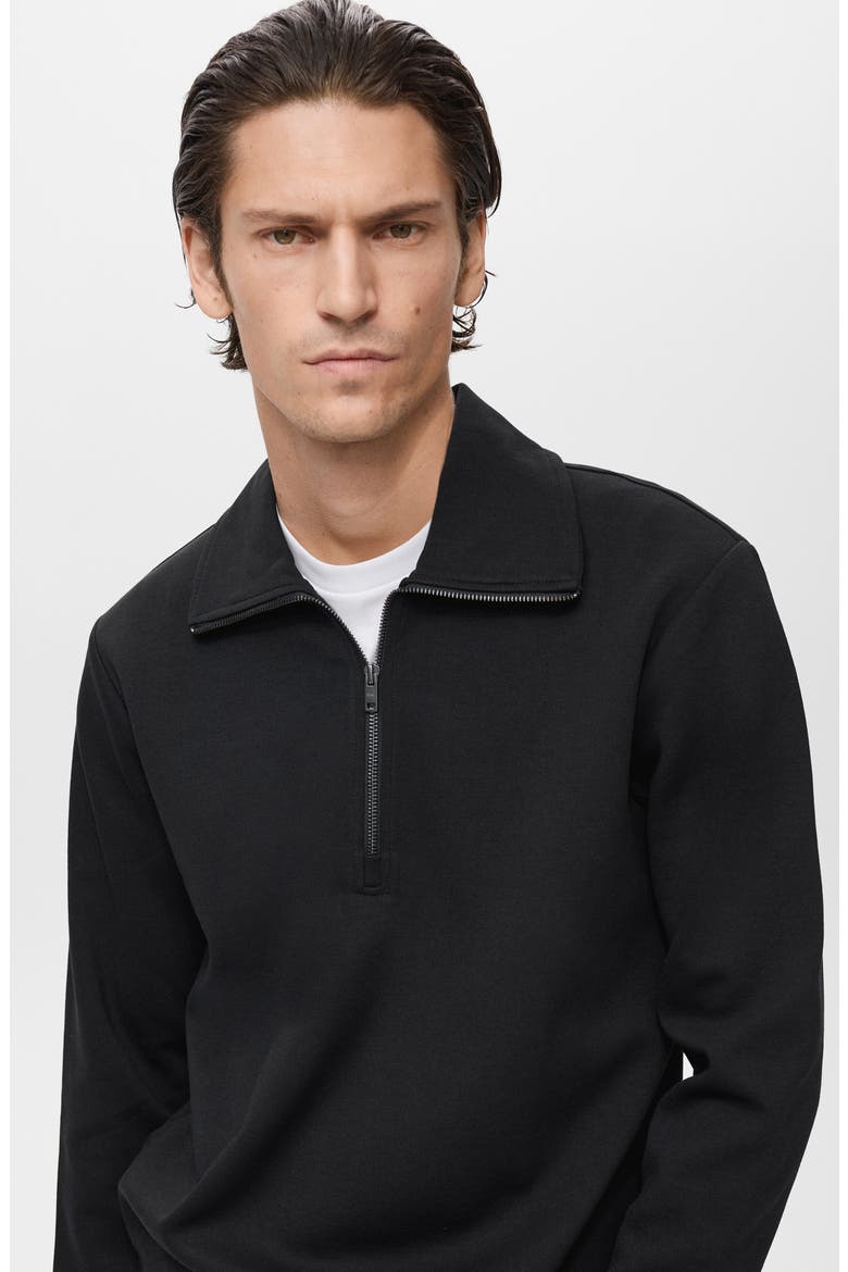 Quarter Zip Cotton Sweatshirt, Alternate, color, BLACK