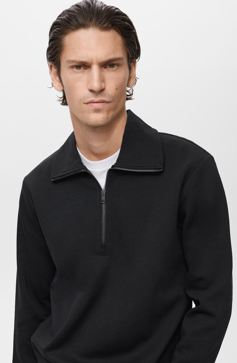 MANGO Quarter Zip Cotton Sweatshirt, Alternate, color, Black