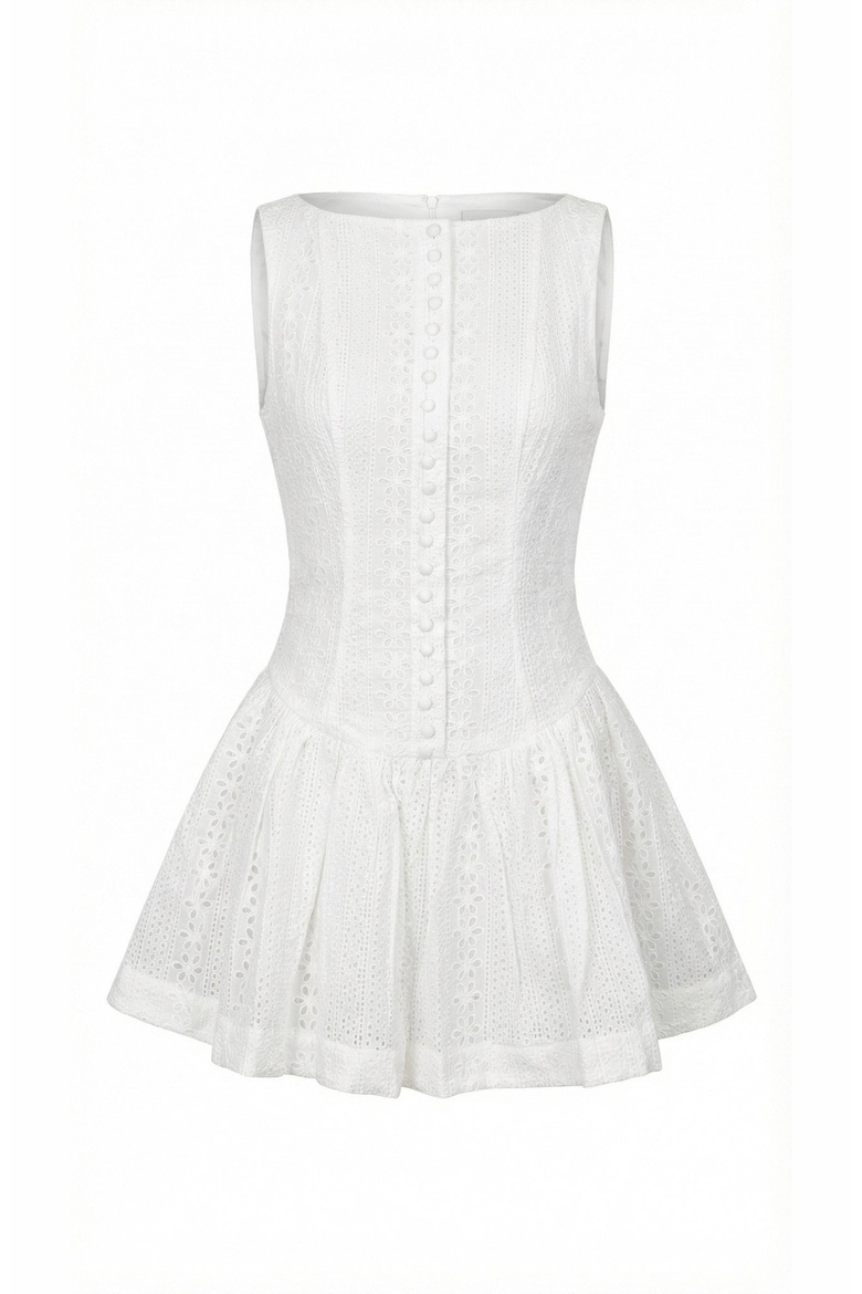 Sleeveless Eyelet Mini Dress, Alternate, color, White