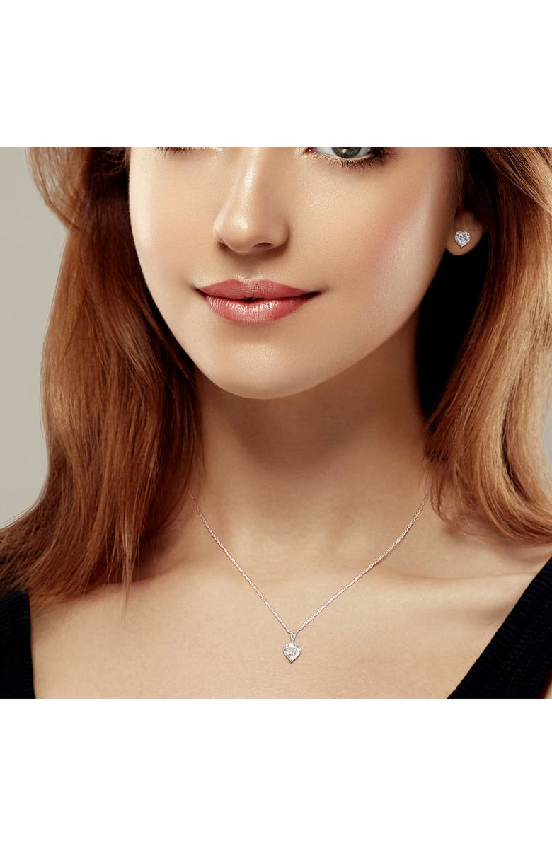 DELMAR Heart Cut White Topaz Stud Earrings & Pendant Necklace Set, Alternate, color, White