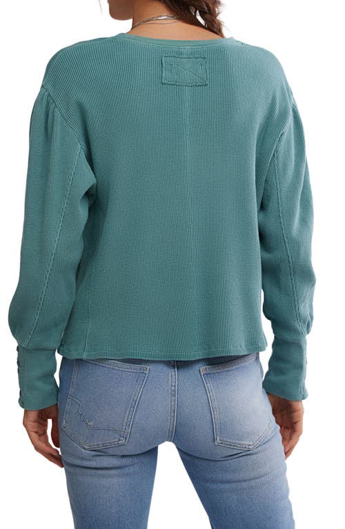 Free People Lapis Lace-up Cuff Cotton Thermal Top In Green