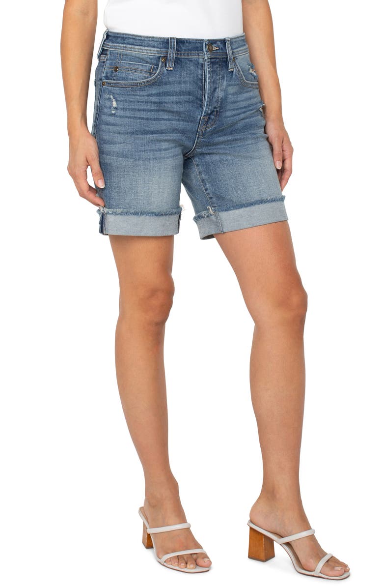 Liverpool Los Angeles The Keeper Frayed Boyfriend Denim Shorts, Alternate, color, 