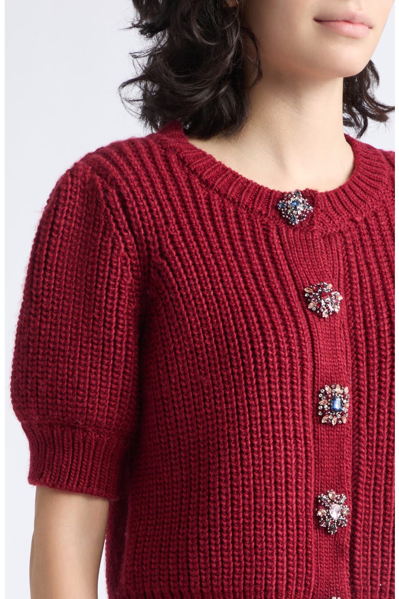 Rita Baroque Embellished Cardigan, Alternate, color, BERRYWINE