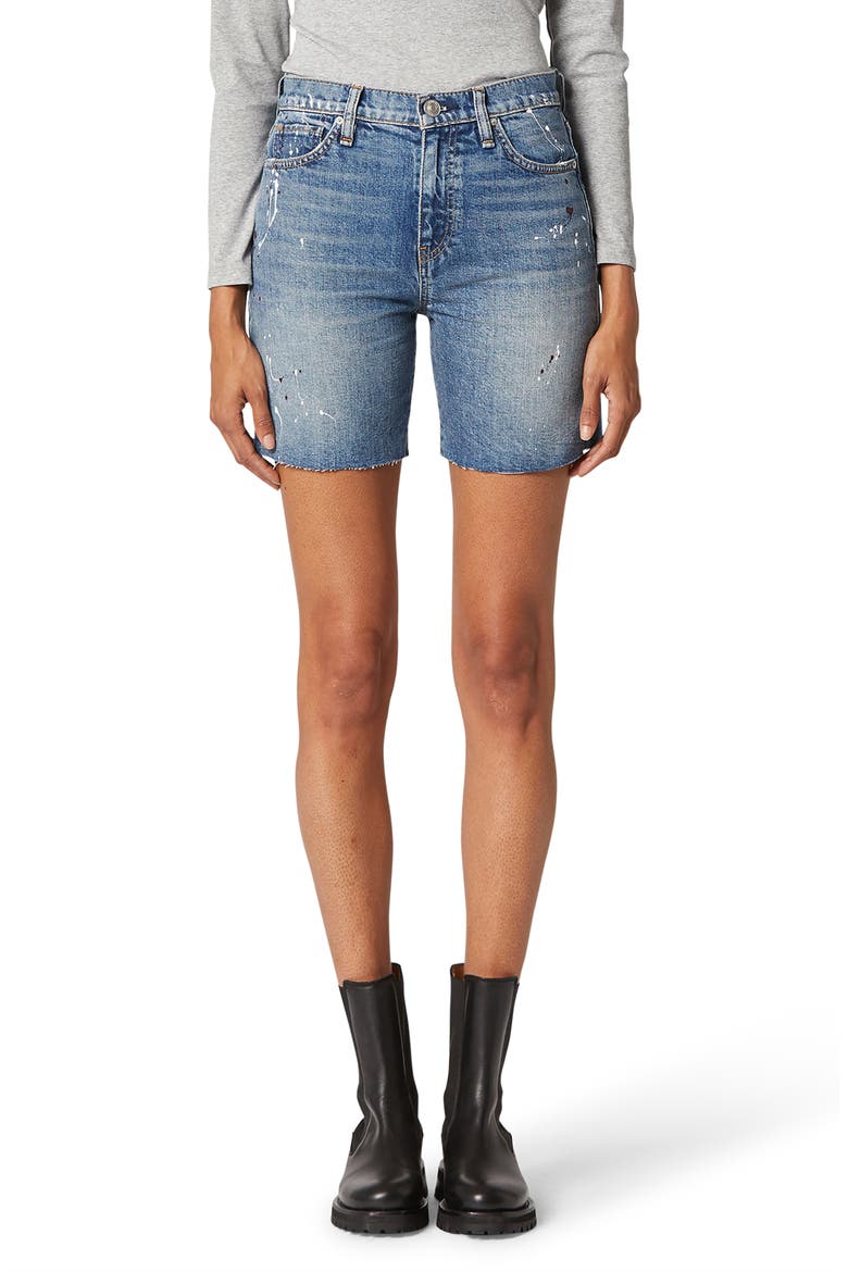 Hana High Waist Cutoff Denim Bike Shorts, Main, color, LONG TIME