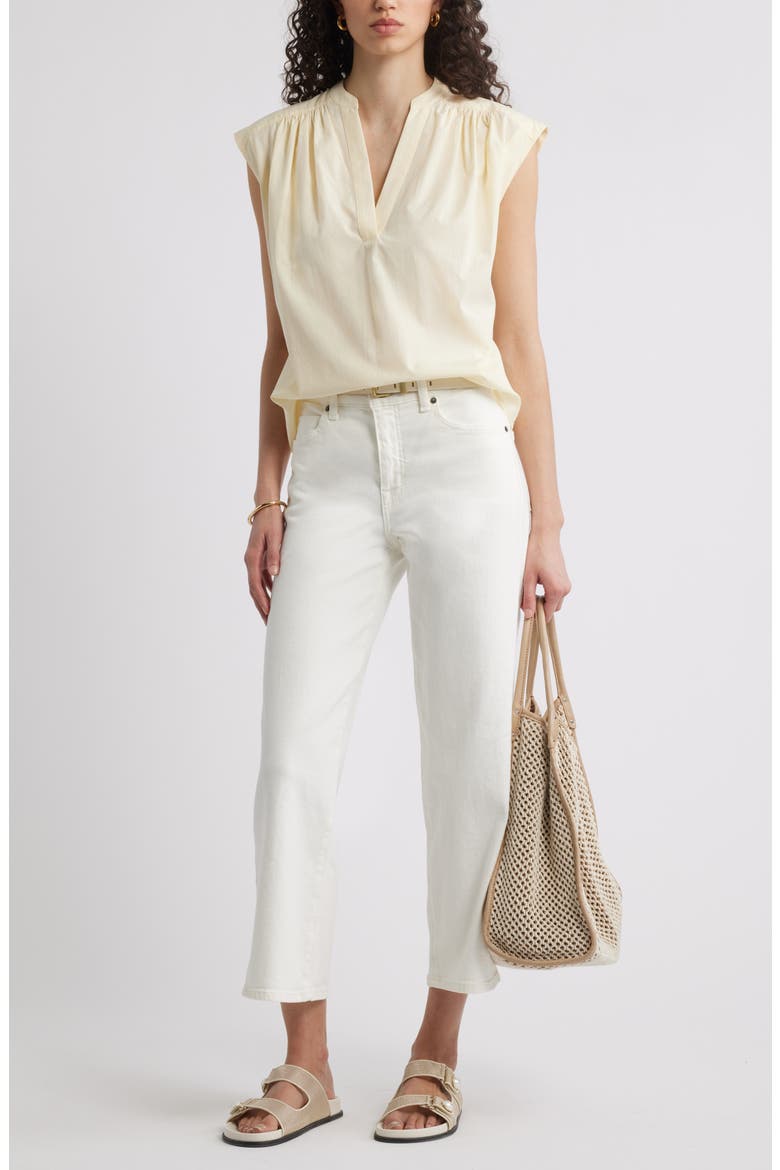 Shirred Cap Sleeve Top, Alternate, color, YELLOW PALE