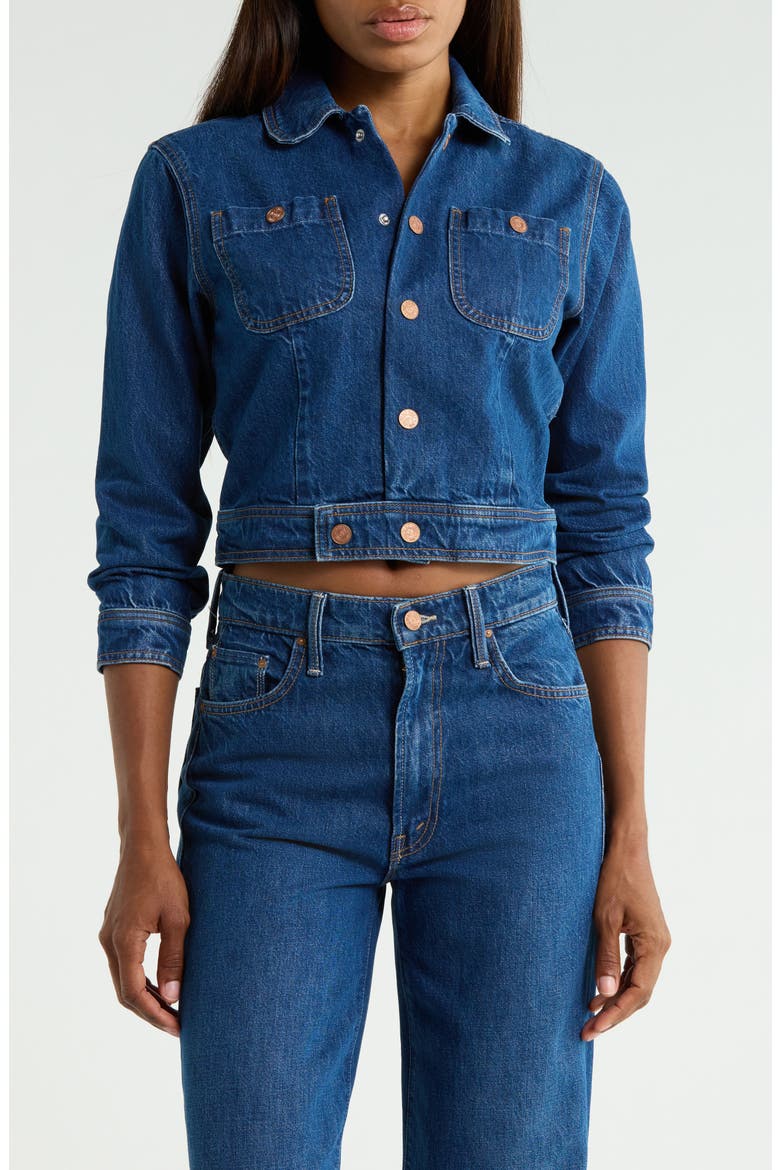 The Wingman Peter Pan Collar Denim Jacket, Main, color, CABIN FEVER