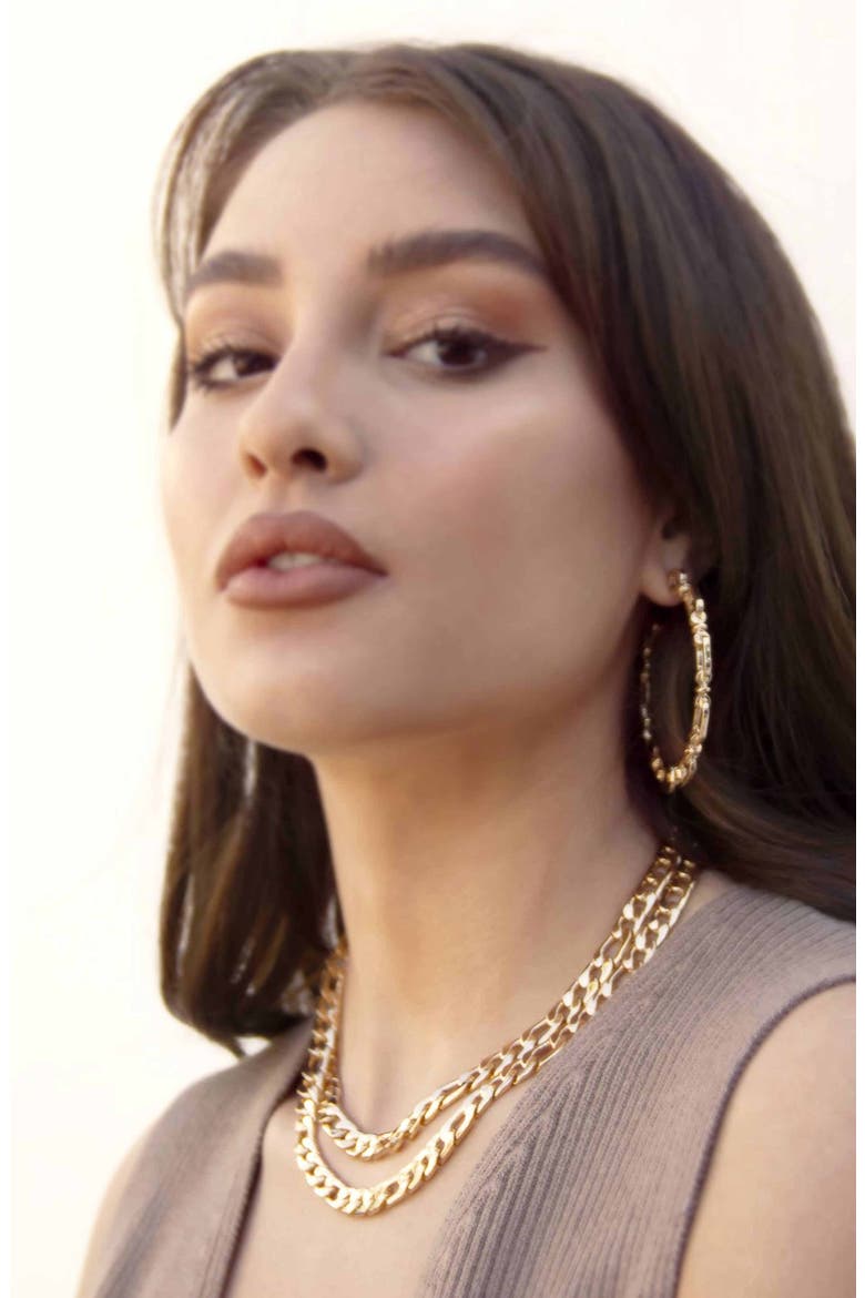 Chain Link Hoop Earrings, Alternate, color, GOLD