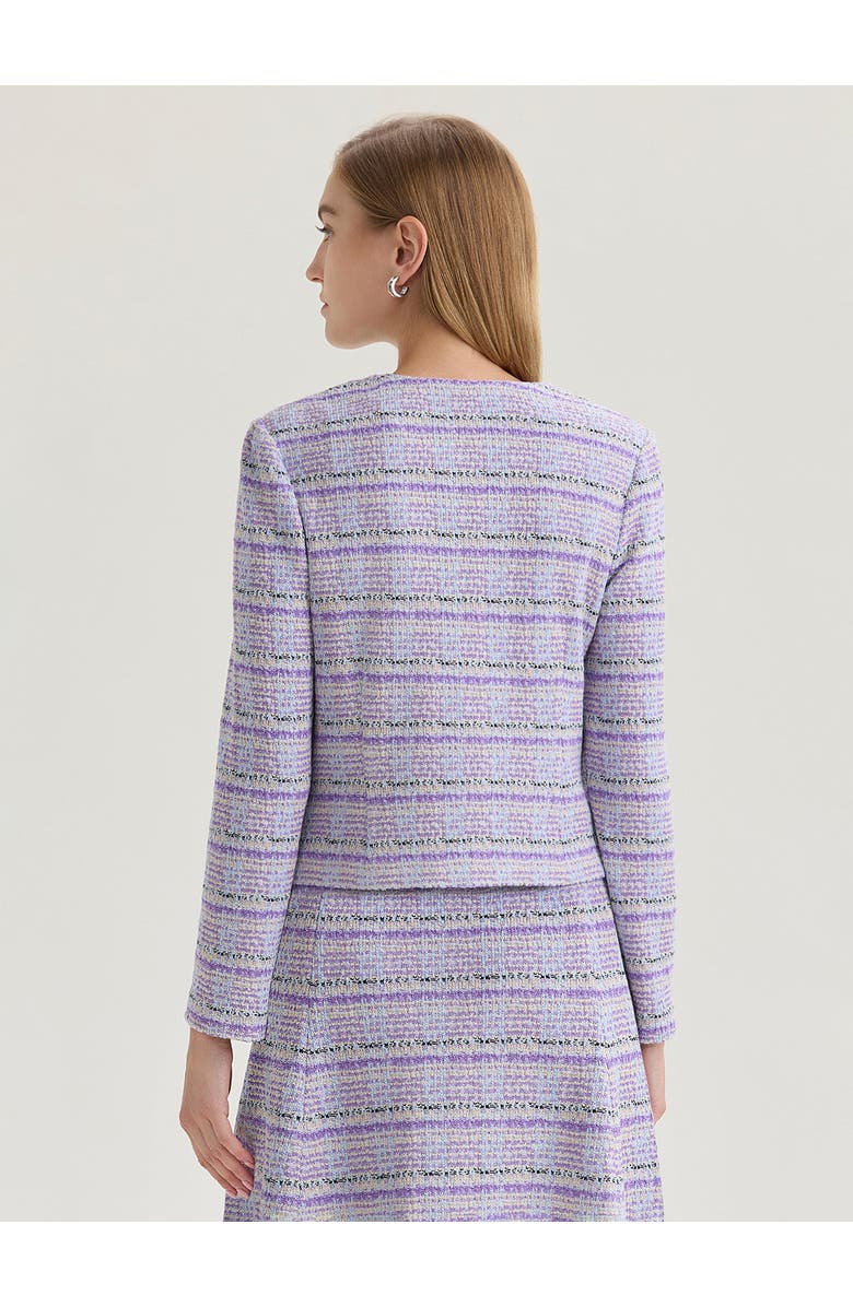 Misook Plaid Tweed Knit Jacket, Alternate, color, Biscotti/Powder Blue/Purple