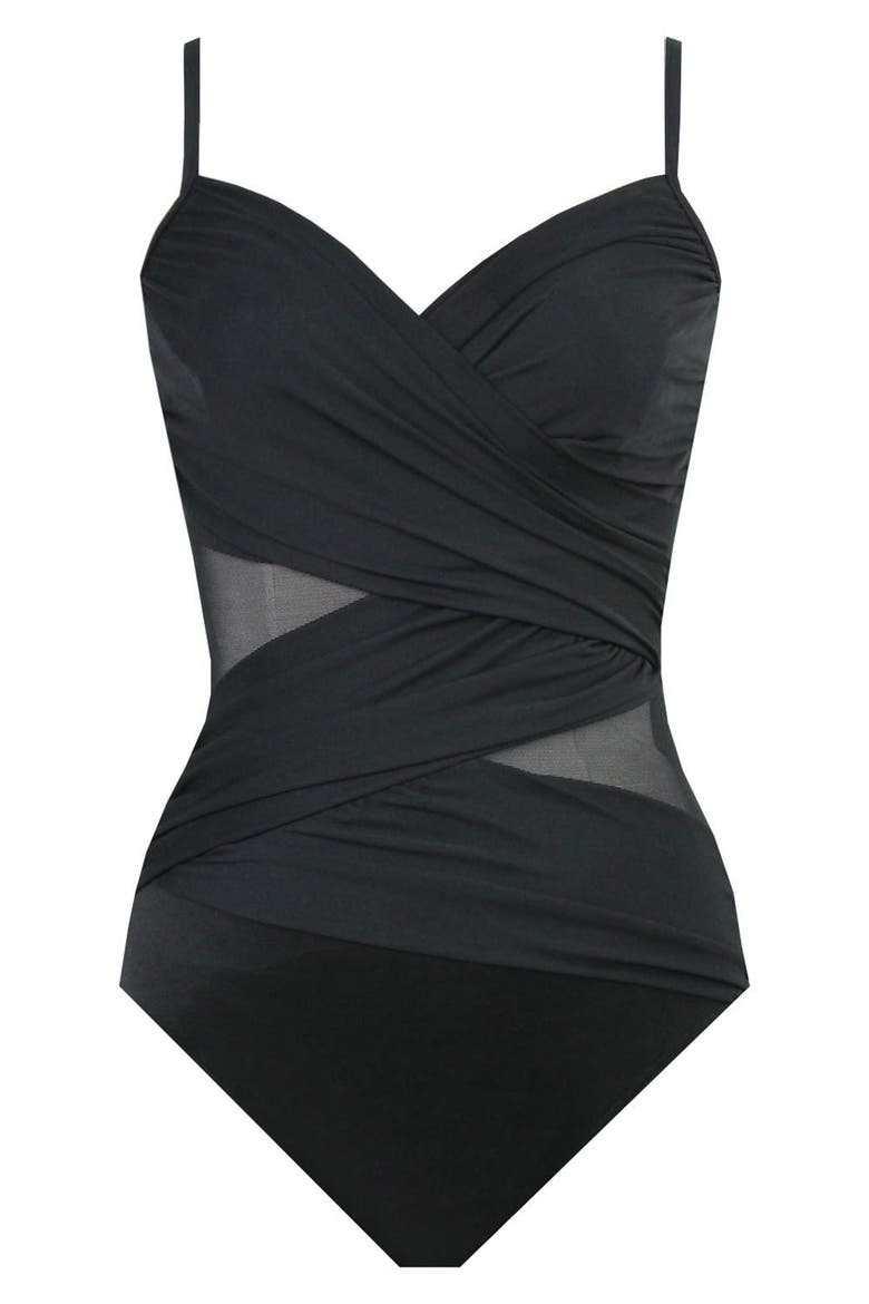 Network Mystify Underwire One-Piece Swimsuit, Main, color, BLACK