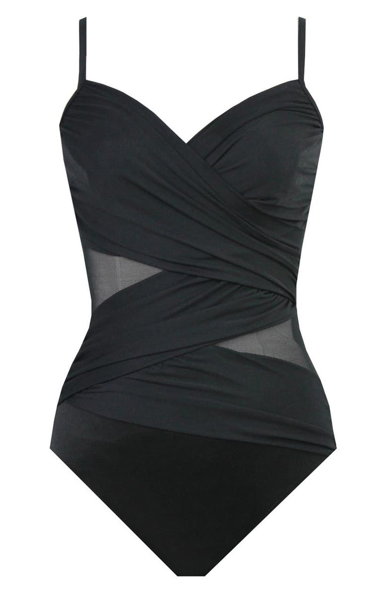 Miraclesuit<sup>®</sup> Network Mystify Underwire One-Piece Swimsuit, Main, color, Black