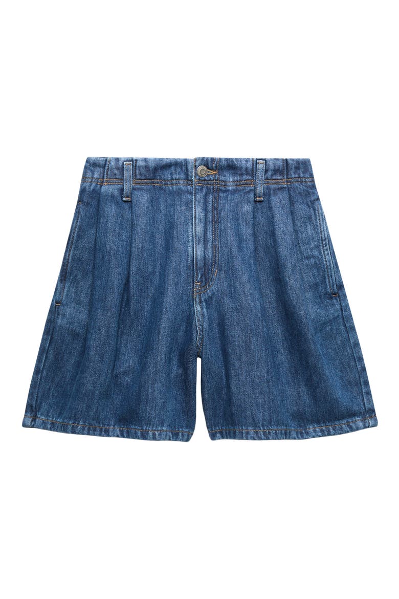 Pleated Denim Shorts, Alternate, color, MEDIUM INDIGO BLUE