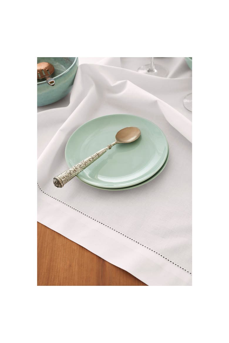 Cotton Linen Hemstitch Table Throw 52 x 52 Inch, Alternate, color, White