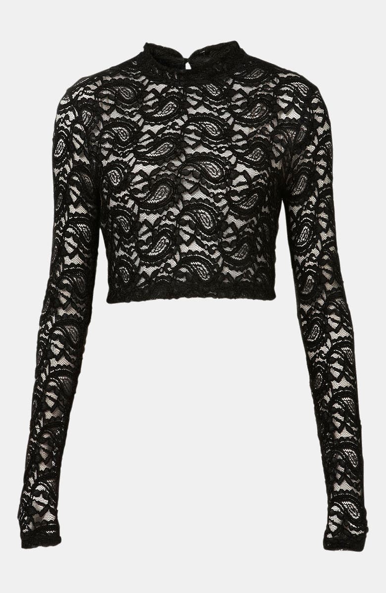 Topshop Lace Crop Top, Main, color, 
