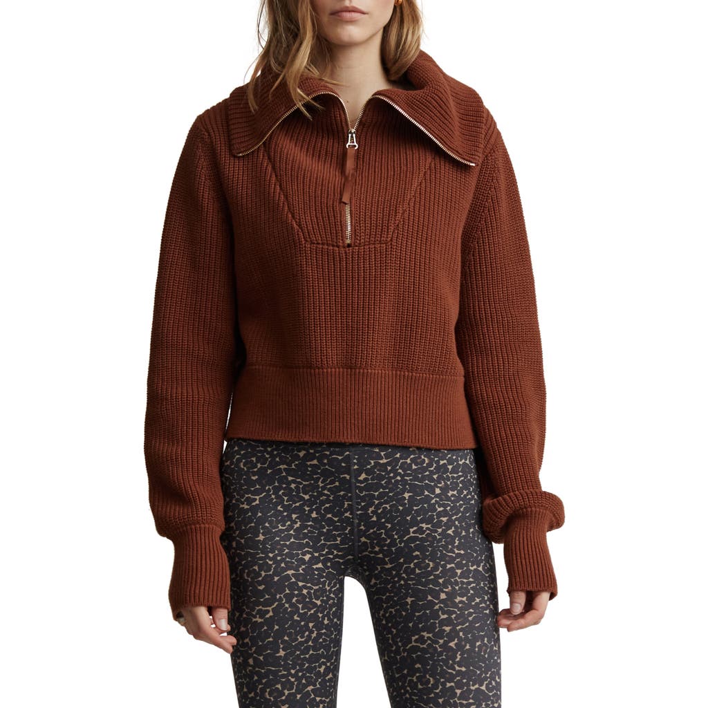 Varley Mentone Half-zip Cotton Sweater In Brown
