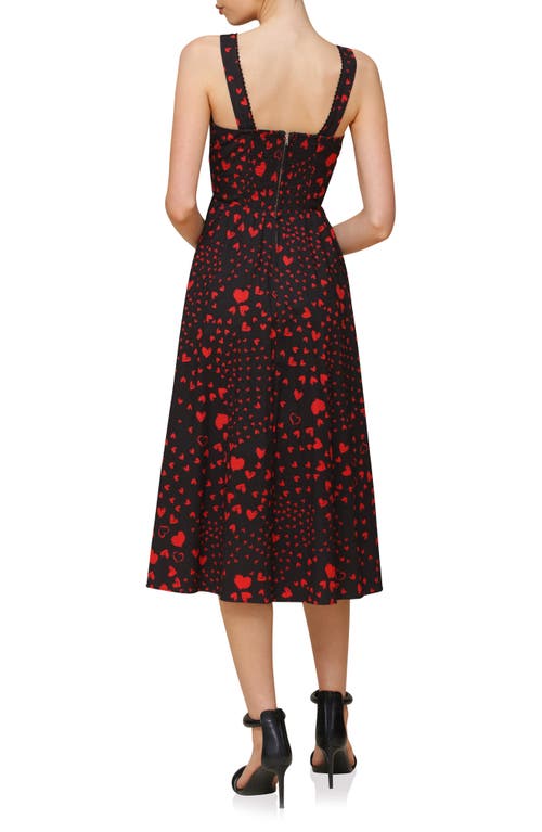 Avec Les Filles Heart Corset Midi Sundress In Red Swirl Hearts