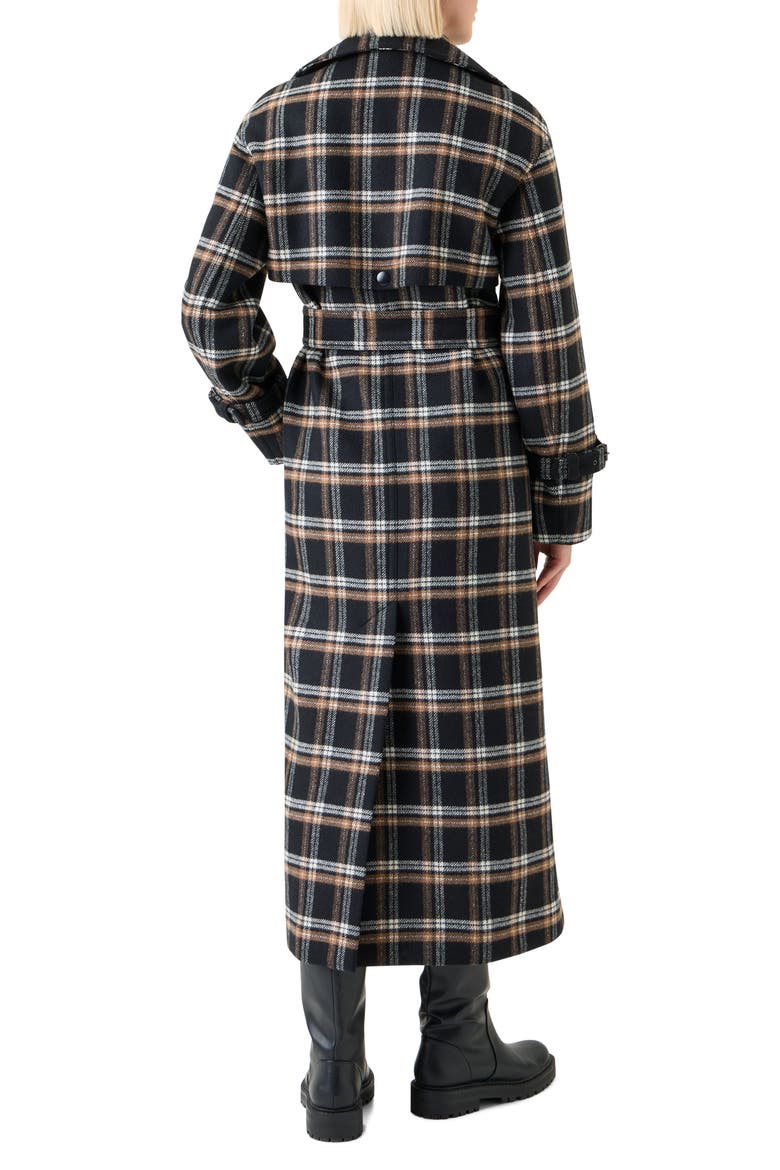 Plaid Double Face Wool Blend Trench Coat, Alternate, color, BLACK-CAMEL-CREAM
