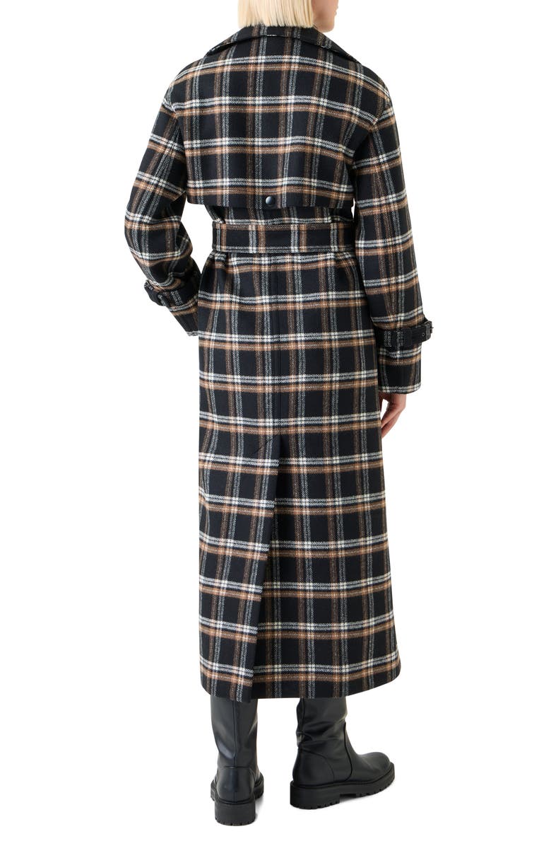 Akris punto Plaid Double Face Wool Blend Trench Coat, Alternate, color, Black-Camel-Cream