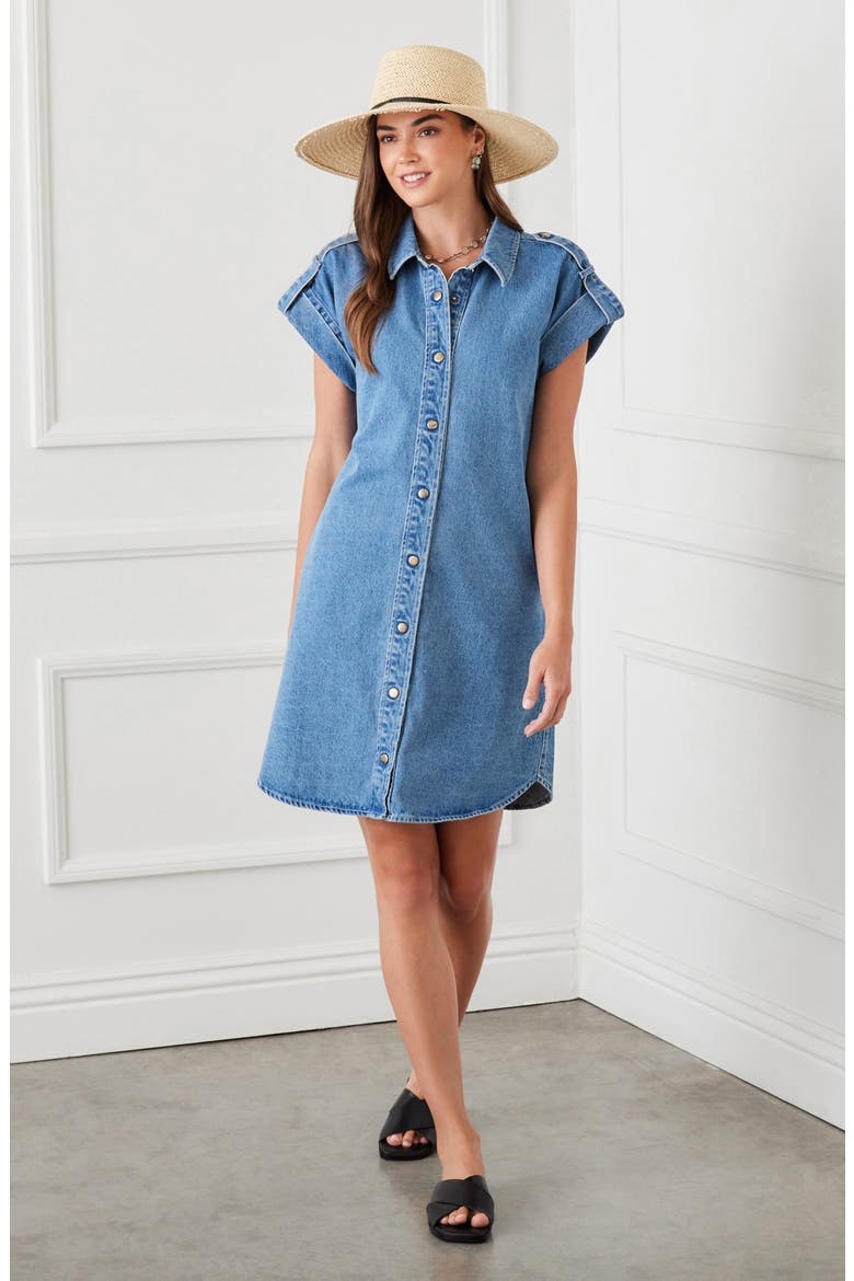 Cap Sleeve Denim Shirtdress, Alternate, color, DENIM