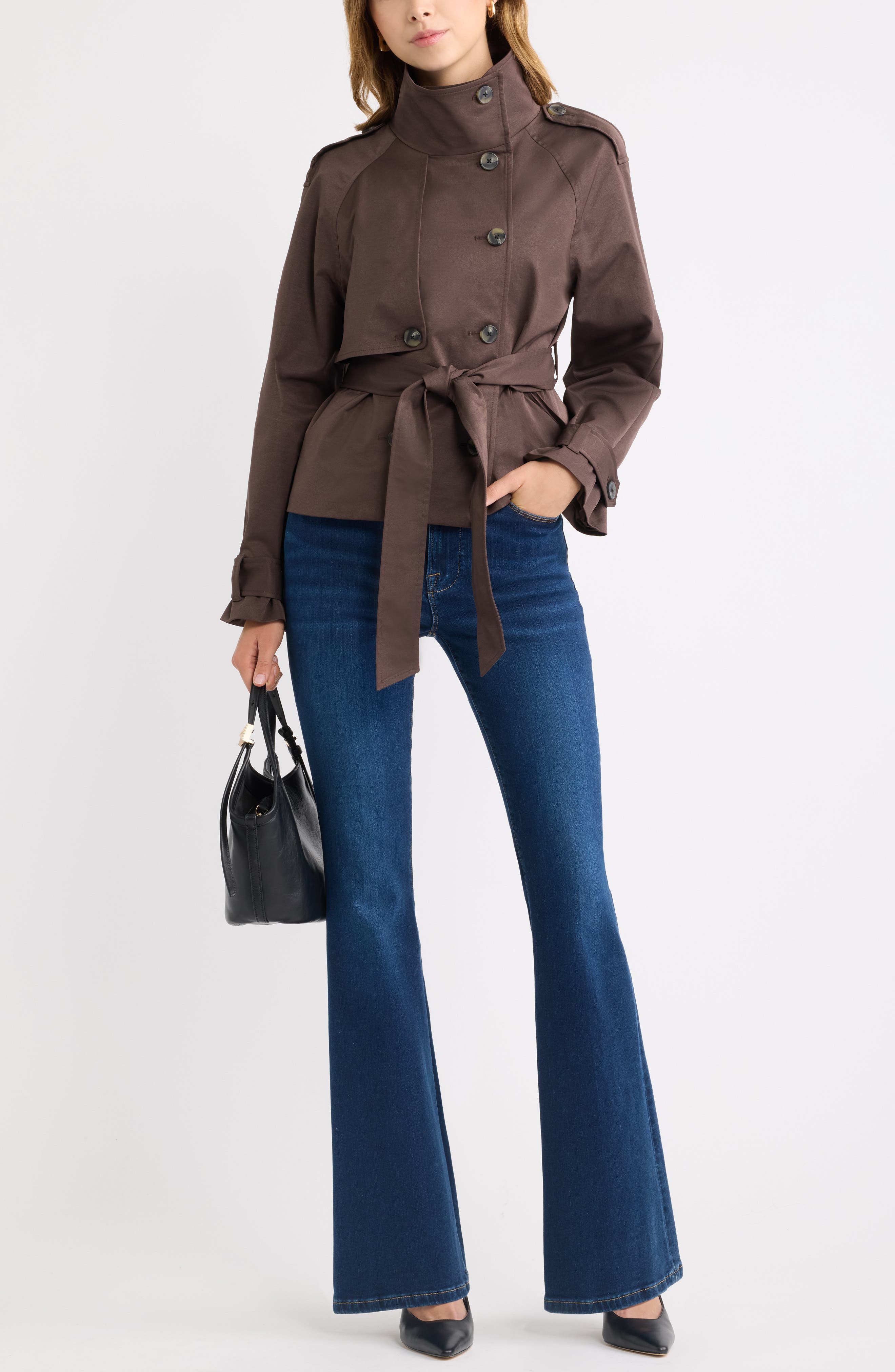 Женские куртки Open Edit Double Breasted Crop Trench Coat — фото 2