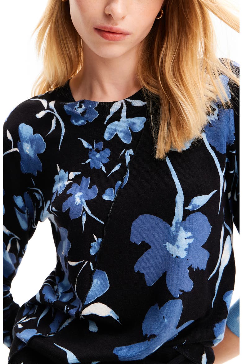 Patchwork Floral Pullover, Alternate, color, BLACK
