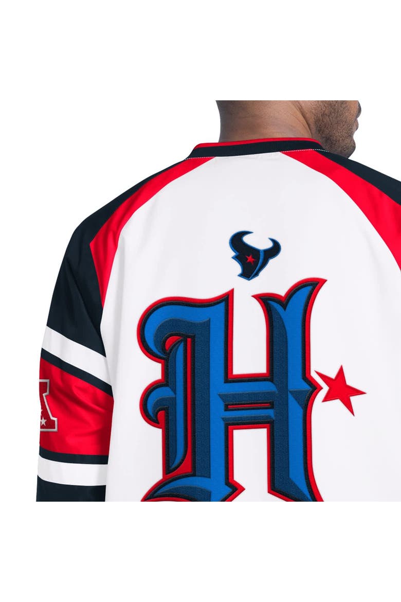 Men's Starter  White Houston Texans Infield Play Raglan Pullover Jacket, Alternate, color, White