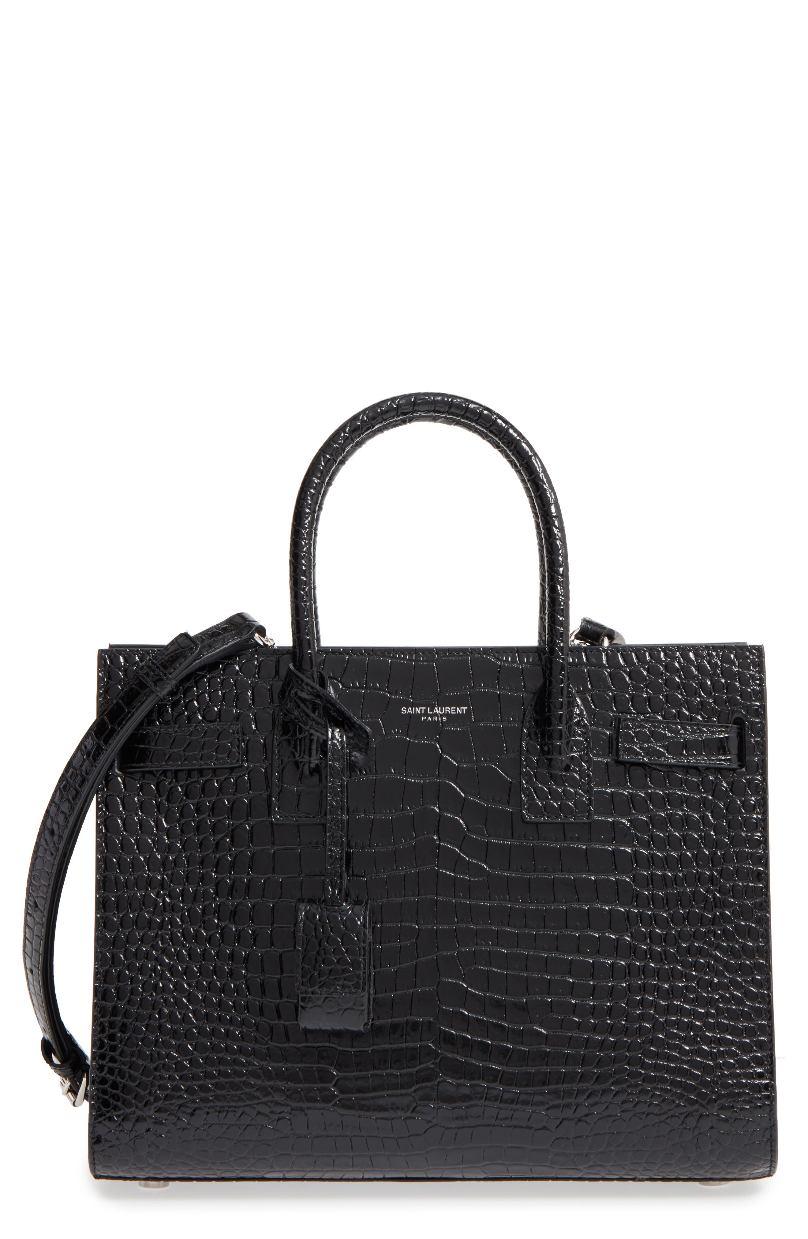 Saint Laurent Baby Sac de Jour Croc Embossed Calfskin Leather Tote, Main, color, 
