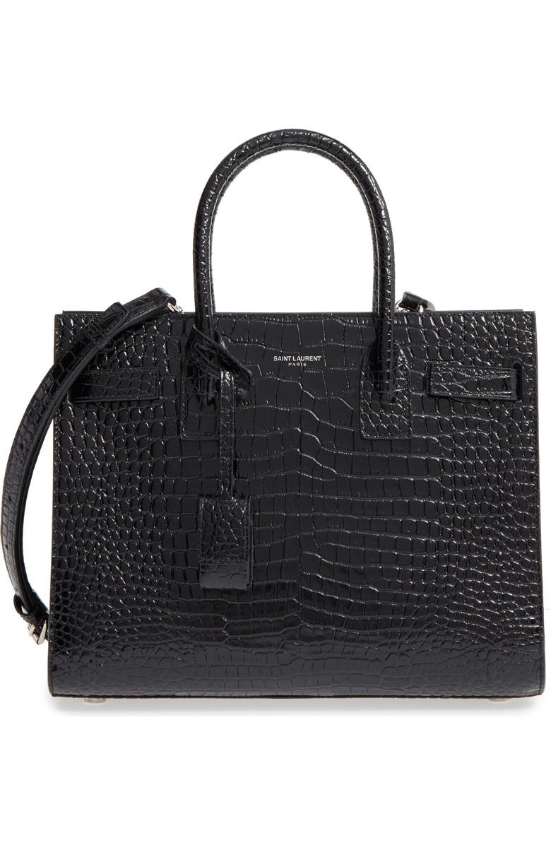 Saint Laurent Baby Sac de Jour Croc Embossed Calfskin Leather Tote, Main, color,