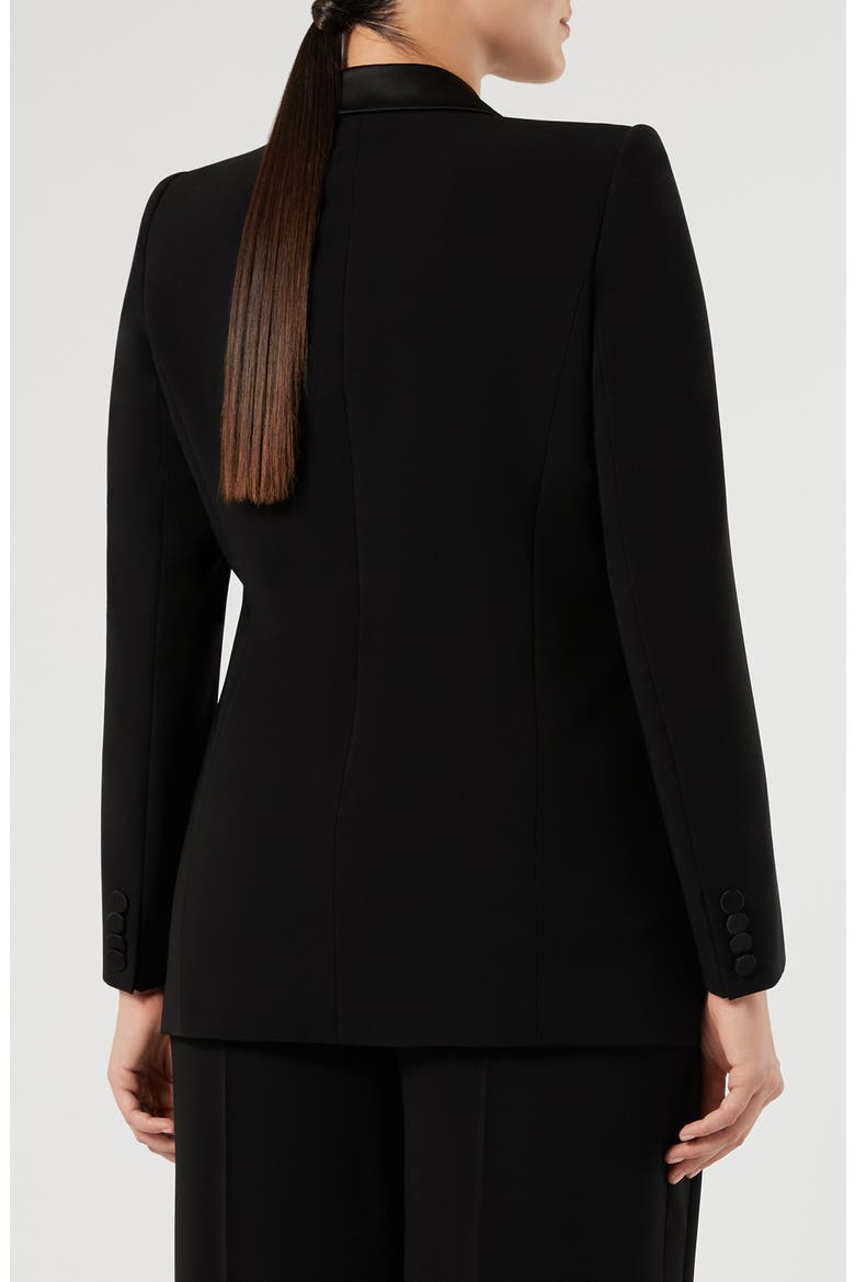 Satin Lapel Double Breasted Tuxedo Jacket, Alternate, color, BLACK