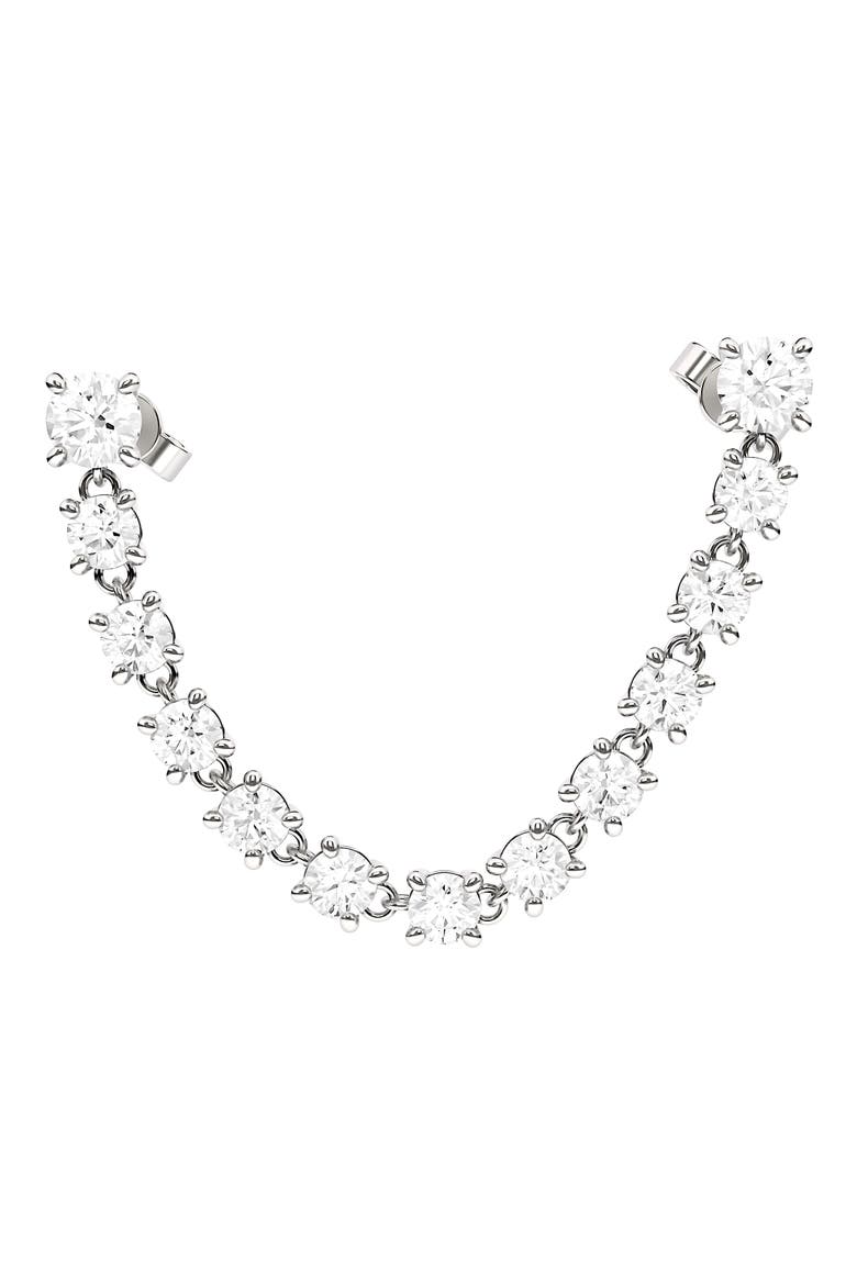 Lab Created Diamond Rope Chain Single Earring with Two Round Studs, Main, color, 18K WHITE GOLD