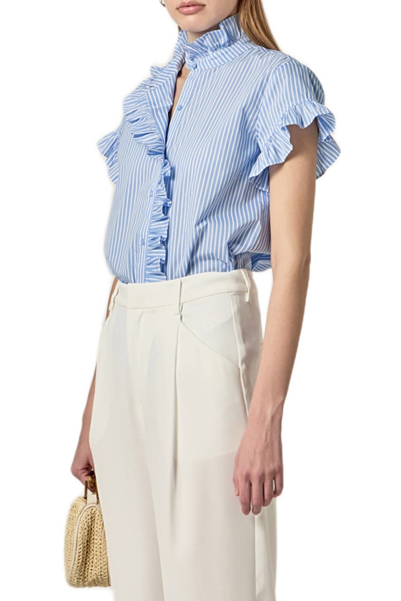 Stripe Ruffle Button-Up Shirt, Alternate, color, POWDER BLUE