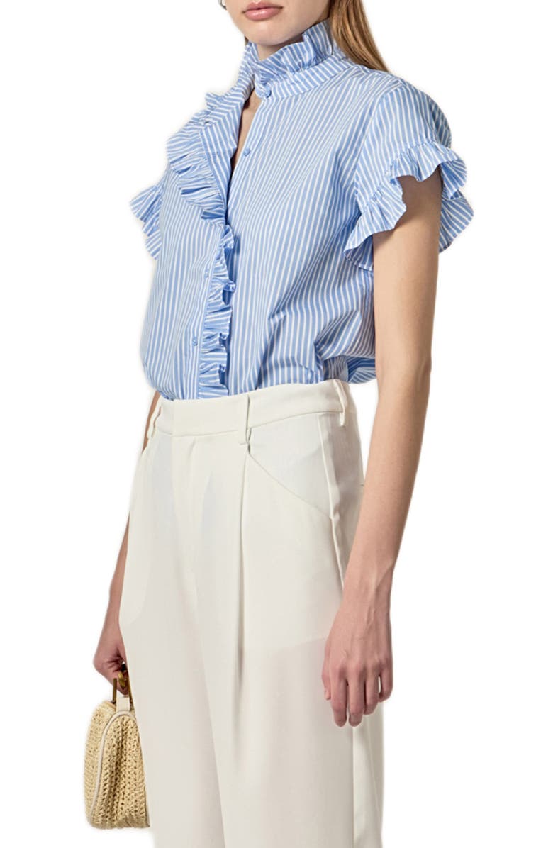 English Factory Stripe Ruffle Button-Up Shirt, Alternate, color, Powder Blue