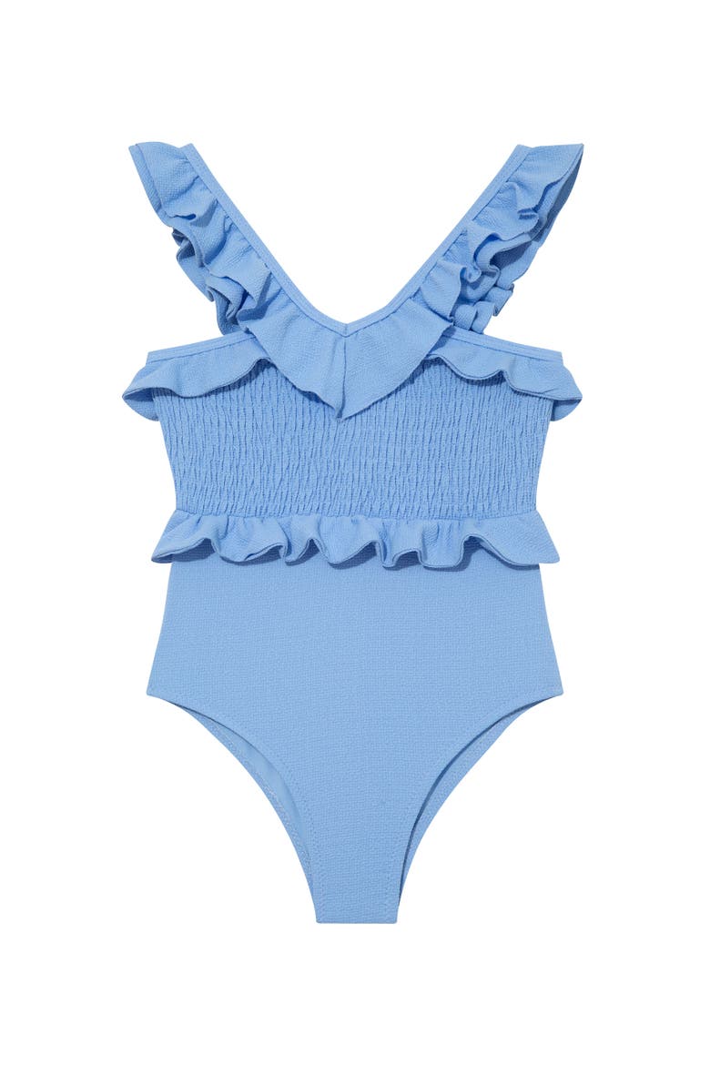Sissy Ruffled Textured Kids Swimsuit, Main, color, Blue