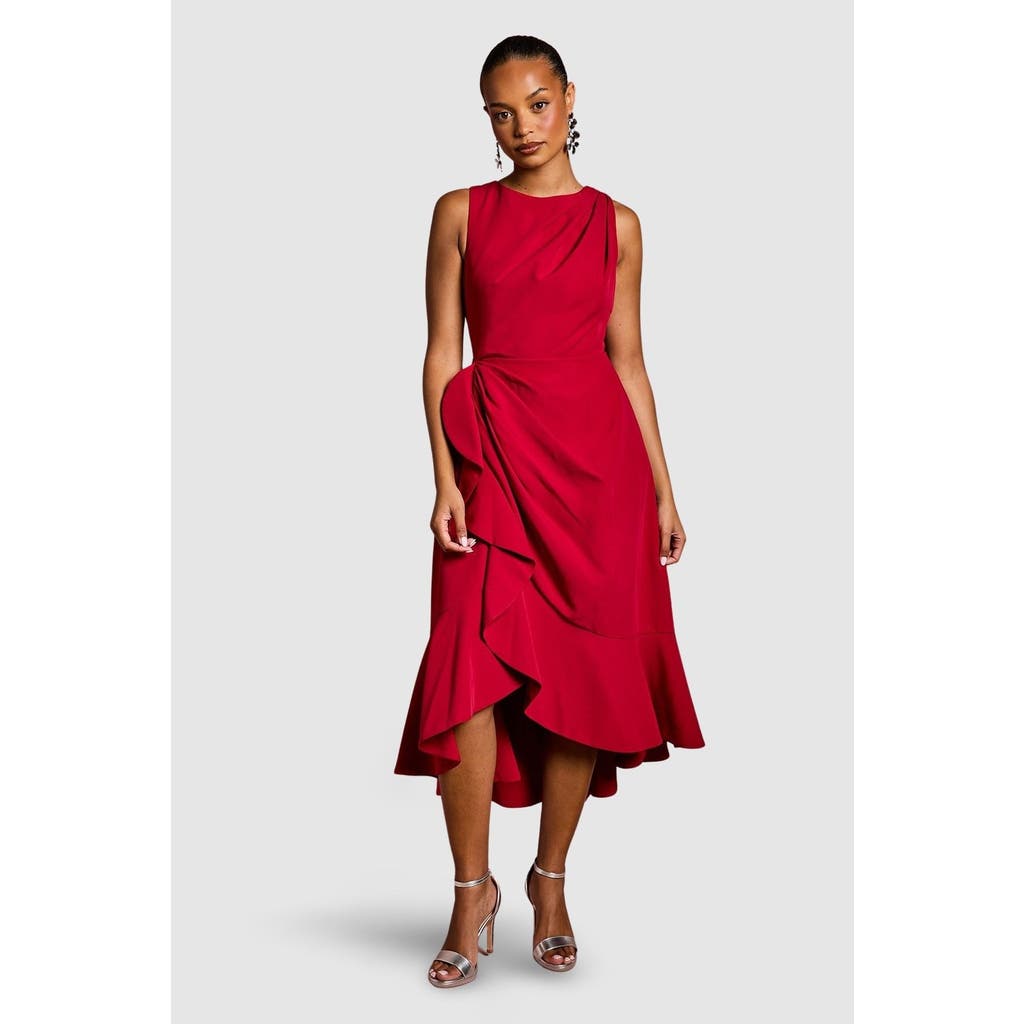 Coast Petite Crepe Ruffle Low Back Dress In Red