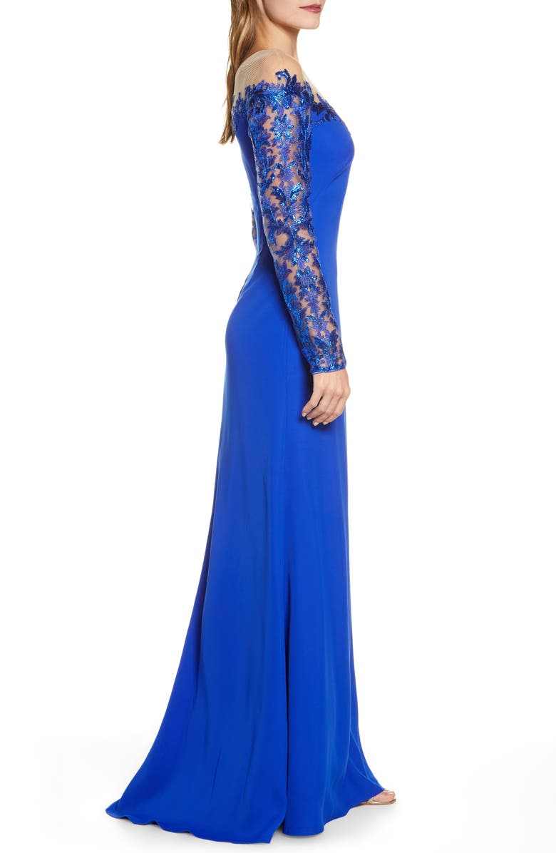 Tadashi Shoji Long Sleeve Sequin Lace Gown, Alternate, color, 