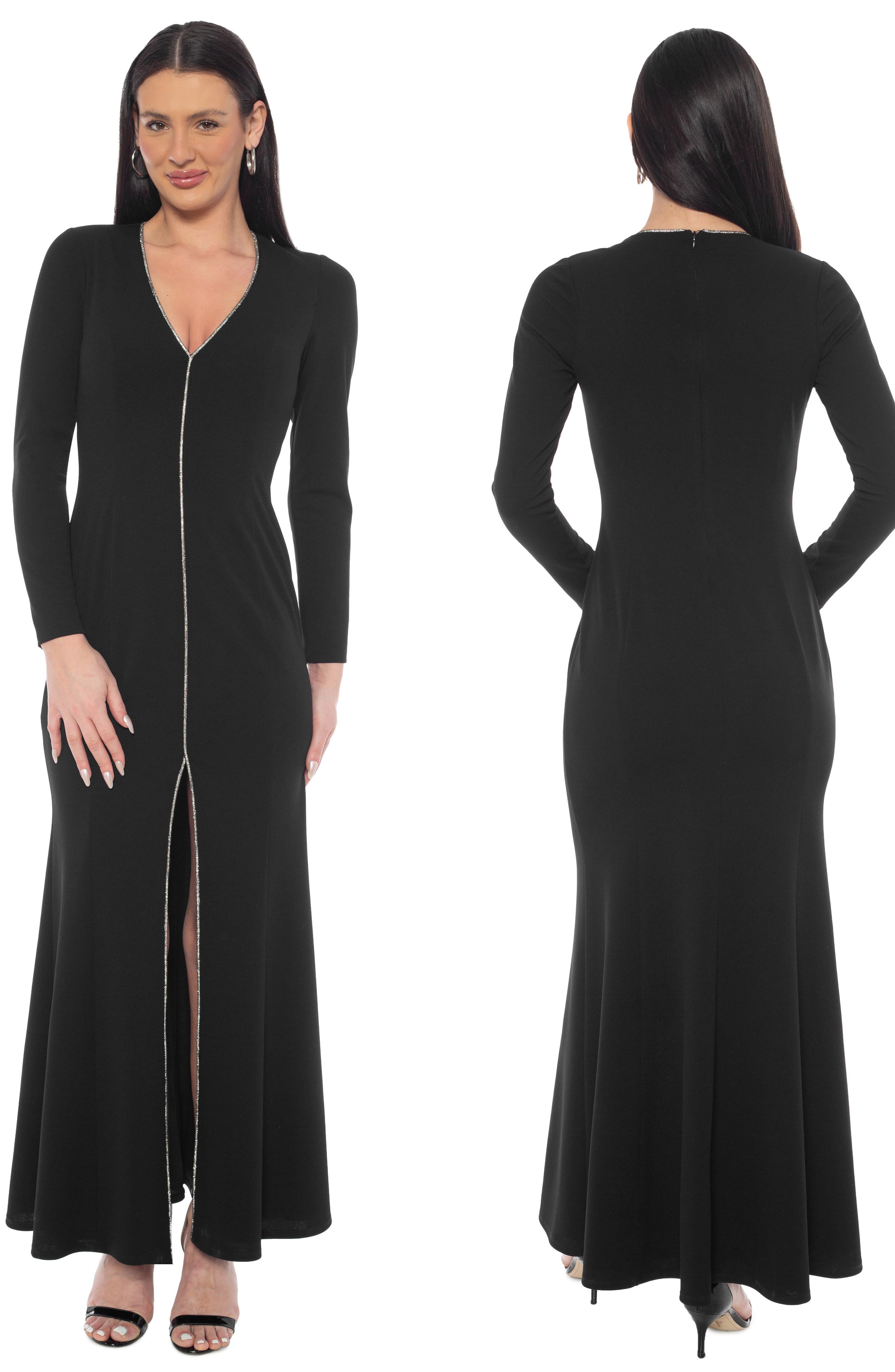 Oleg Cassini Rhinestone Trim Long Sleeve Gown (Women) | Nordstromrack