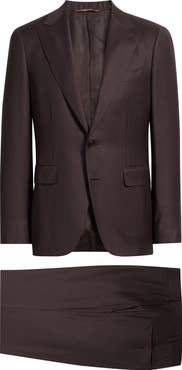 Canali Capri Trim Fit Dark Brown Super 130s Wool Peak Lapel Suit
