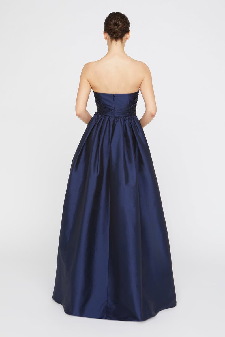 Esmerina Taffeta Asymmetric Neck Gown, Alternate, color, Navy