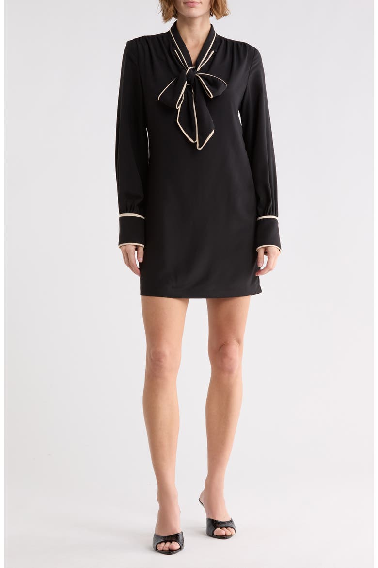 Bow Front Long Sleeve Minidress, Main, color, BLACK