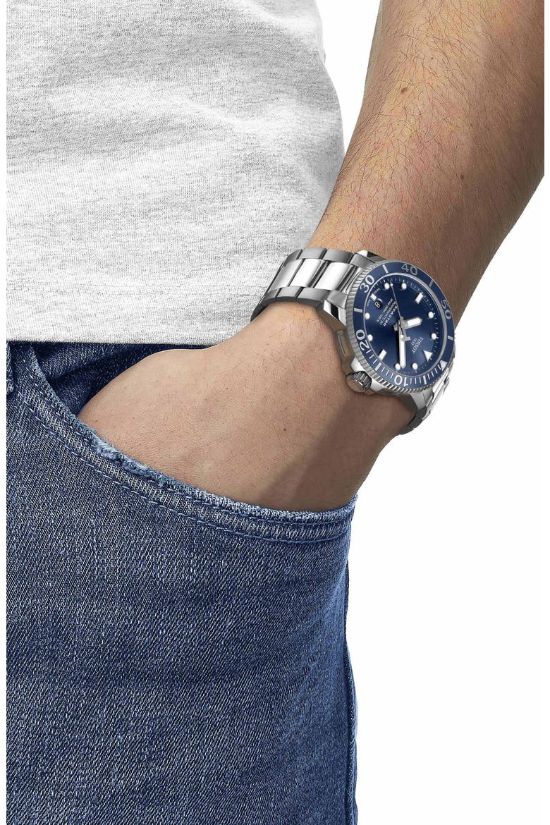Tisso Seastar 1000 Powermatic 80 Bracelet Watch, 43mm, Alternate, color, BLUE