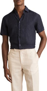 Reiss Holiday Short Sleeve Linen Button-Up Shirt