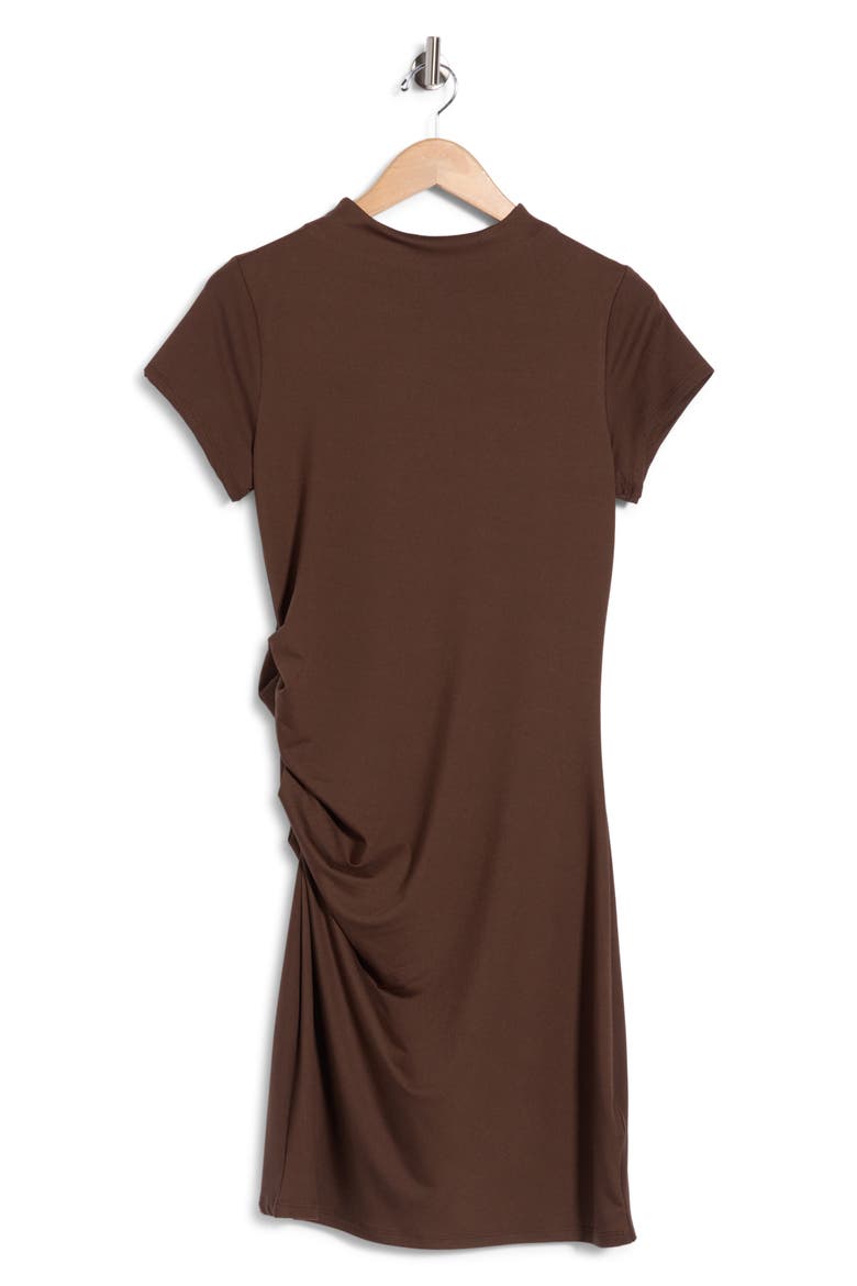 Funnel Neck Ruched Minidress, Alternate, color, CHOCOLATE