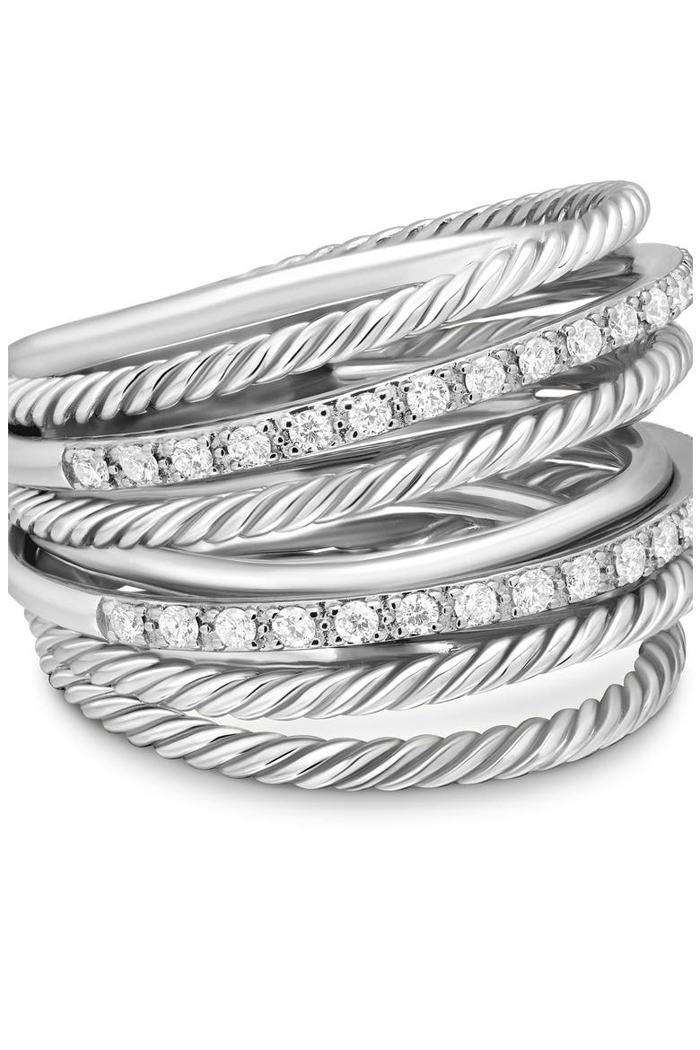 Wide Crossover Pavé Diamond Ring, Alternate, color, SILVER/ DIAMOND