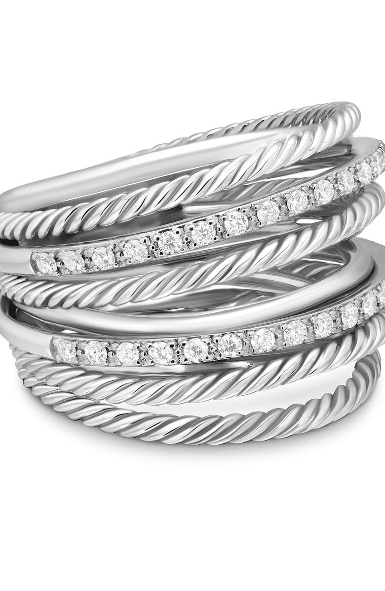 David Yurman Wide Crossover Pavé Diamond Ring, Alternate, color, Silver/ Diamond