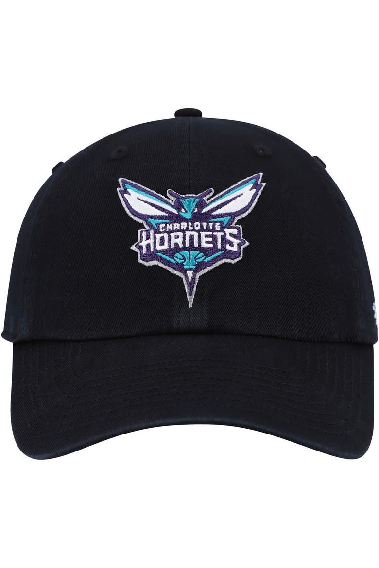 Men's '47 Black Charlotte Hornets Team Logo Clean Up Adjustable Hat, Alternate, color, Black