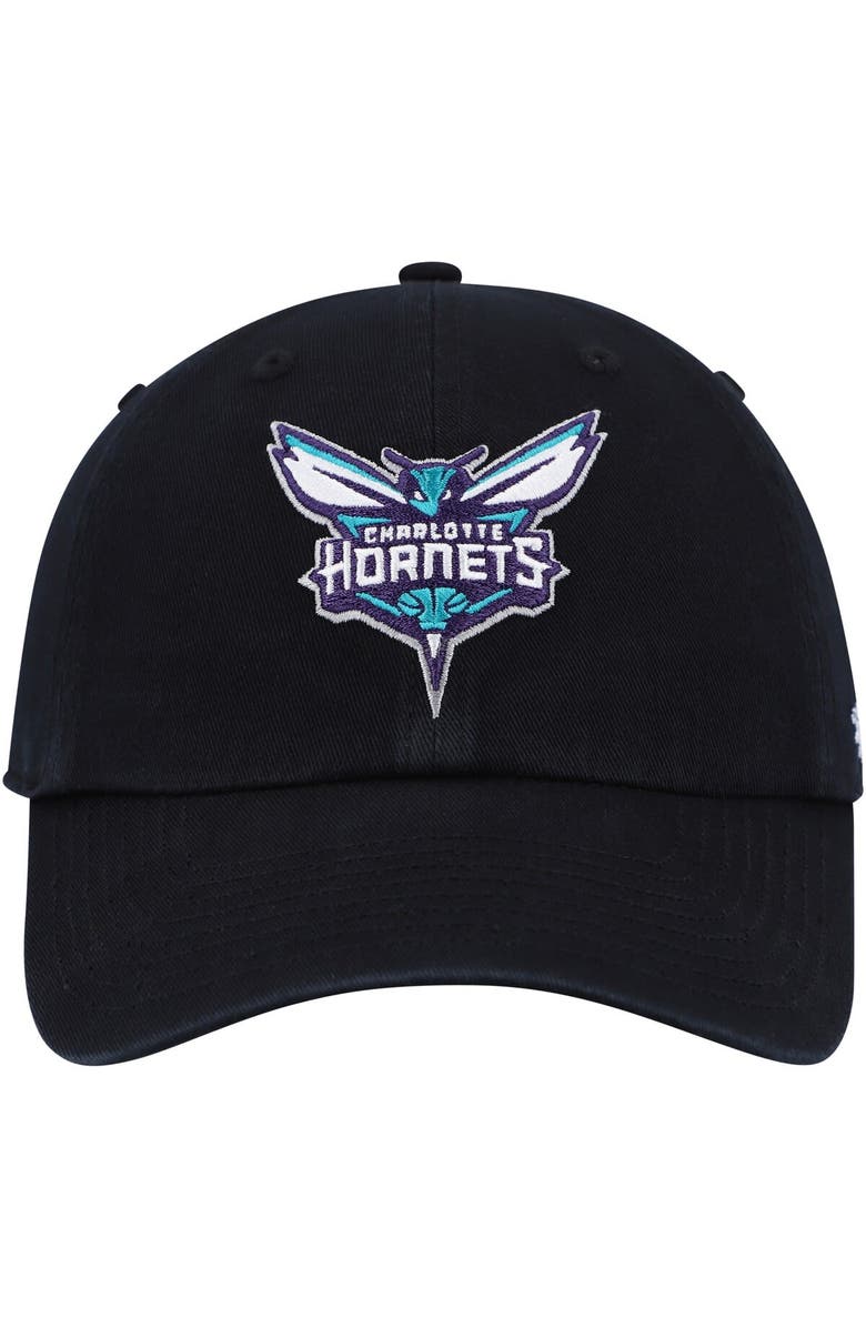 '47 Men's '47 Black Charlotte Hornets Team Logo Clean Up Adjustable Hat, Alternate, color, Black