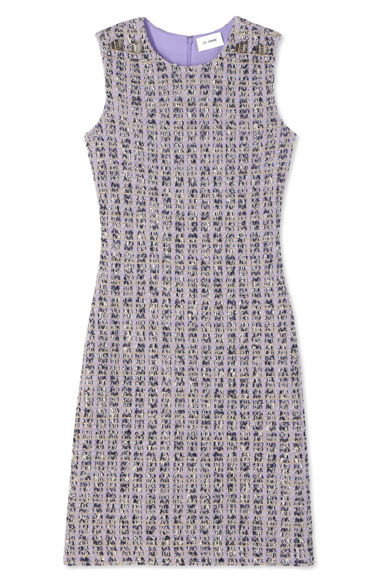 St. John Evening Broken Check Sleeveless Tweed Knit Sheath Dress, Alternate, color,