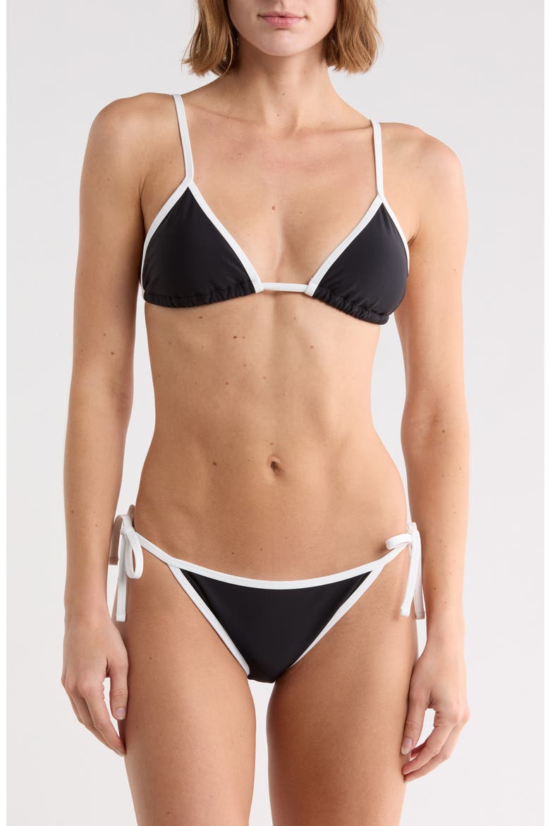 Triangle Bikini Top & Side Tie Bottoms Set, Main, color, BLACK/ WHIT