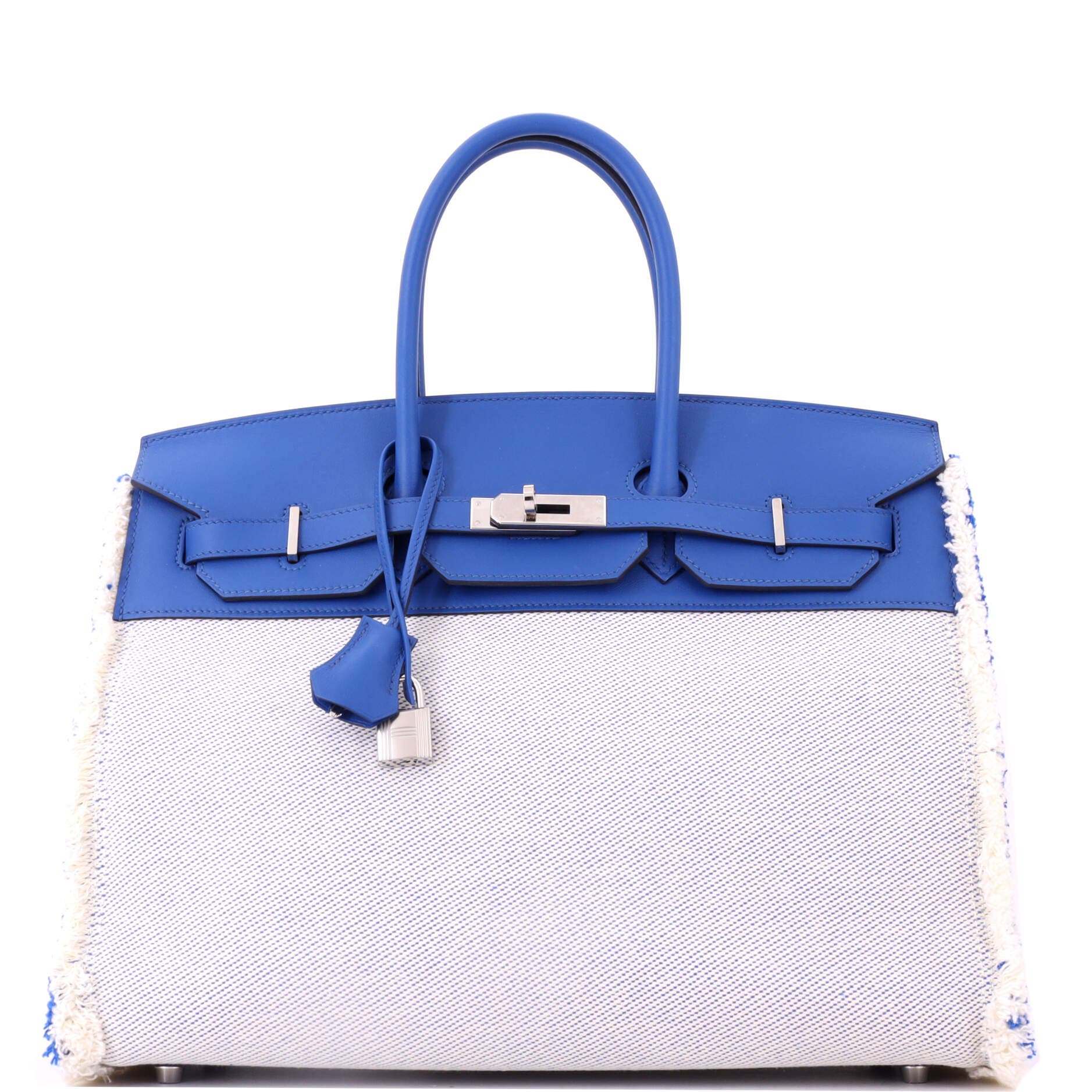 Pre-Owned Hermes Fray Fray Birkin Bag Toile and Swift 35, Main, color, Bleu France
